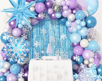 Snowflake Balloon Garland Arch kit, Winter Onederland Blue Purple Snowflake Balloons Girls Snowflake Snow Princess Birthday Decorations