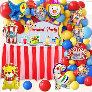 Carnival Balloon Garland Arch Kit, Red Blue Yellow Circus Balloon Garland for Kids Teenager Circus Theme Birthday Decorations