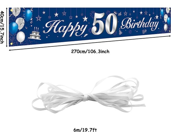 Large Happy 50th Birthday Banner Backdrop - Blue & Gold, 9.8ft X 1.8ft For Party Wall Decor - View #12