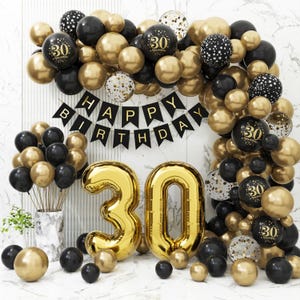 30th Birthday Balloon Garland Arch, Black and Gold 30th Birthday Balloons Set Party Decorations Men Women 30th Birthday Decorations Banner
