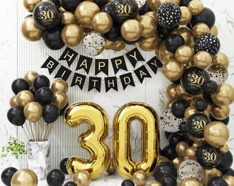 30th Birthday Balloon Garland Arch, Black and Gold 30th Birthday Balloons Set Party Decorations Men Women 30th Birthday Decorations Banner