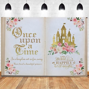 Once Upon a Time Backdrop Banner Pink Floral Gold Castle Princess ...