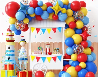 Carnival Circus Balloon Garland Arch Kit, Red Blue Yellow Circus Balloon Garland for Kids Teenager Circus Theme Birthday Decorations