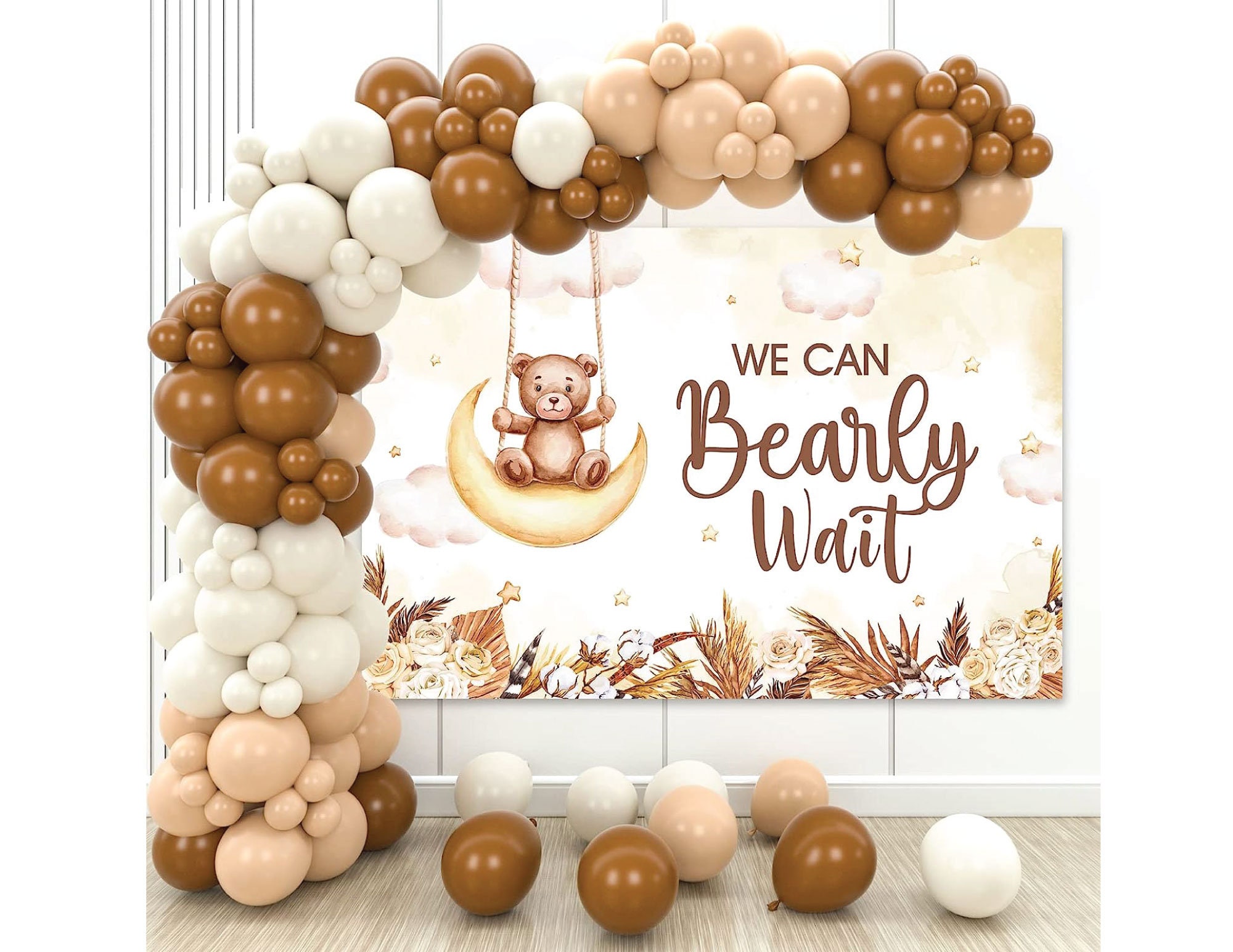 Teddy Bear Baby Shower Backdrop and Balloon Garland Arch Neutral We Can ...
