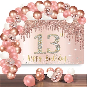 13th Birthday Backdrop and Balloon Garland Arch Decorations Rose Gold ...