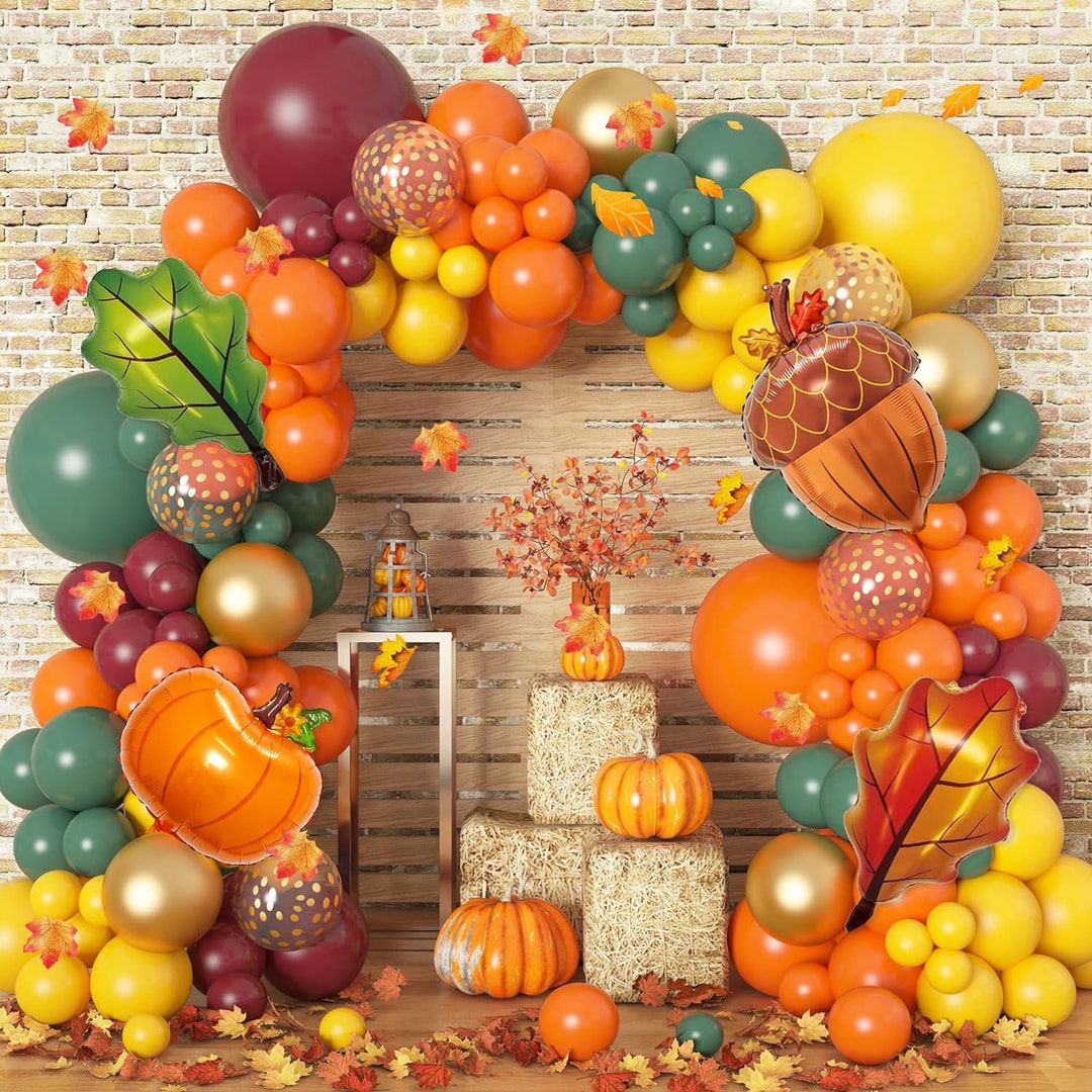 Little Pumpkin Autumn Party Balloons Garland Arch, Autumn Theme Party Balloon Arch Orange Gold Brown Maple Leaves Backdrop For Fall Theme Bridal Shower Thanksgiving Wedding Engagement Birthday Party In