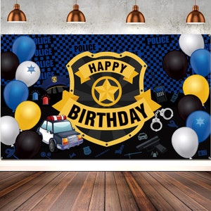 Police Birthday Backdrop, Officer Policeman Badge Birthday Banner Backdrop, Cop Car Kids Birthday Decoration Police Birthday Party