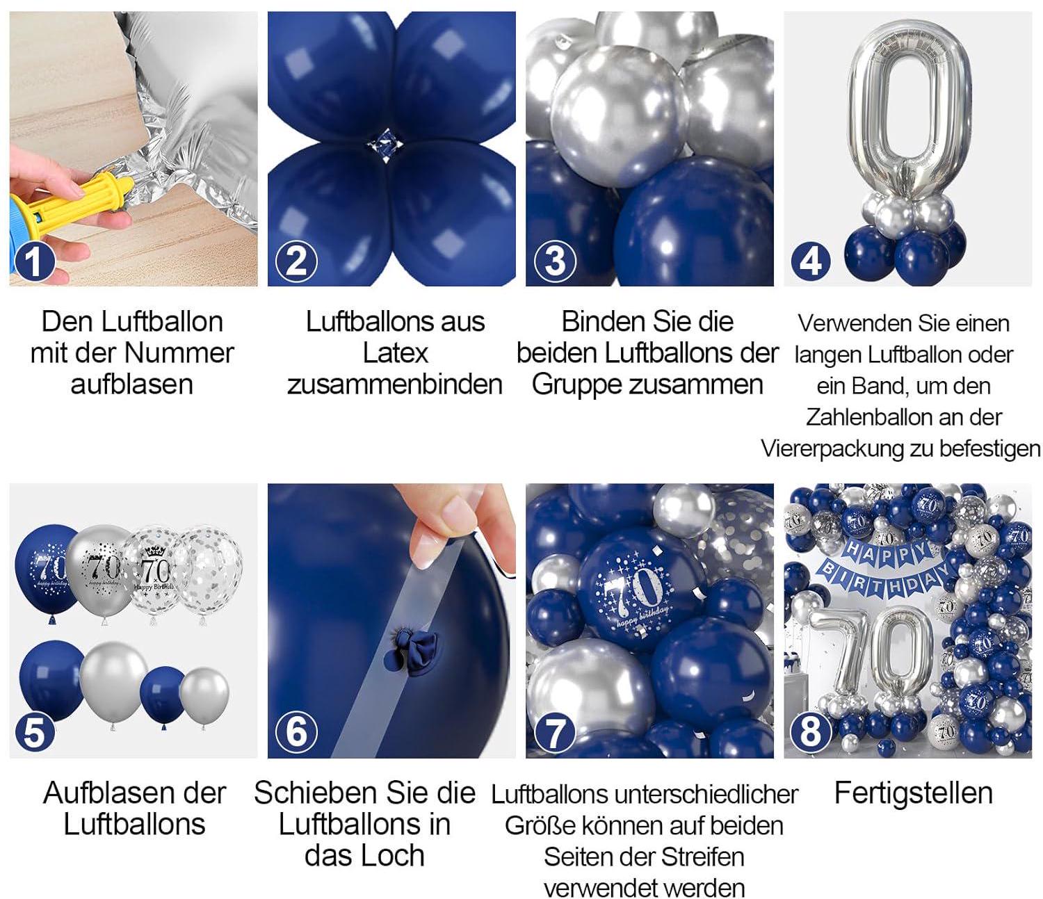 70th Birthday Balloon Garland Arch Blue and Silver 70th Birthday ...