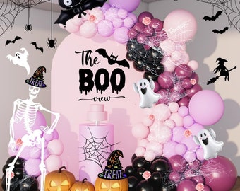 Halloween Balloon Garland Arch Kit 142Pcs Pink Black Purple Balloons Set with Pumpkin Bat Ghost Balloons For Girls Spooky Party Decorations