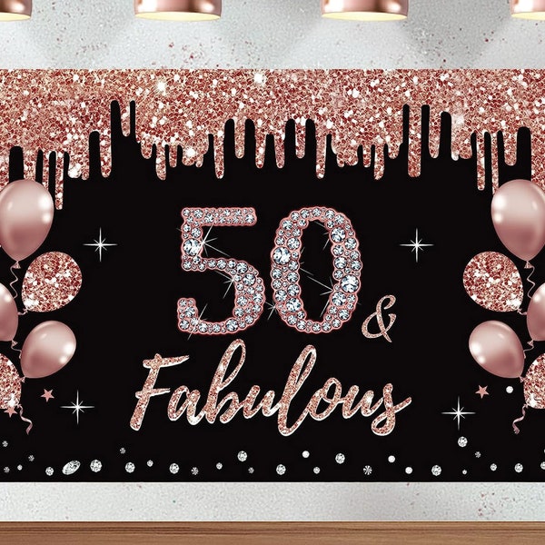 50th Birthday Banner Backdrop Decorations for Women Black Rose Gold Happy 50 Year Old Birthday Decor Photo Booth Props 50th Party Supplies