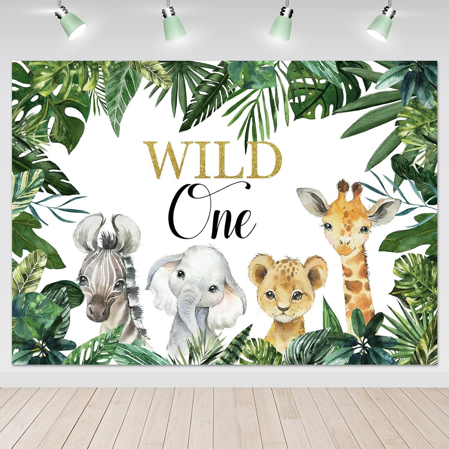 LINGTEER 'Wild One' Backdrop Banner – 5ft X 3ft Small Size, Safari Jungle First Birthday Decor For Boys