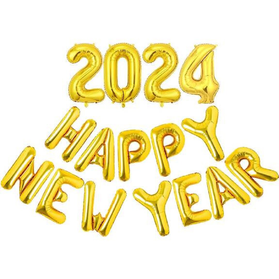 Gold Happy New Year 2024 Balloons Gold Happy New Year Etsy