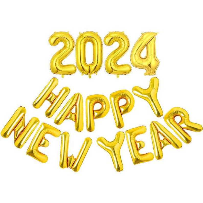 Gold Happy New Year 2024 Balloons Gold Happy New Year Etsy