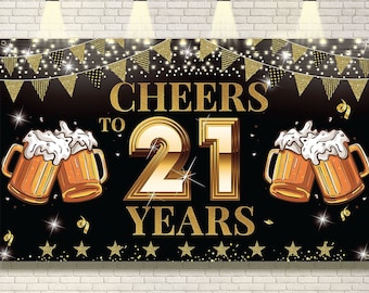 Cheers to 21 Years Backdrop Banner Decorations for Boy girl Black Gold 21st Anniversary Decor Photo Booth Props 21st Birthday Party