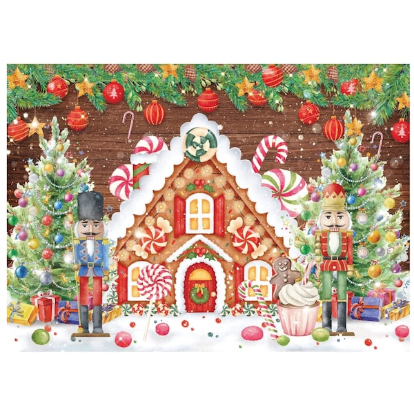 Christmas Photo Backdrop Gingerbread House Backdrop Glitter Christmas Tree Nutcracker Vinyl Photography Background 7x5ft Christmas Birthday