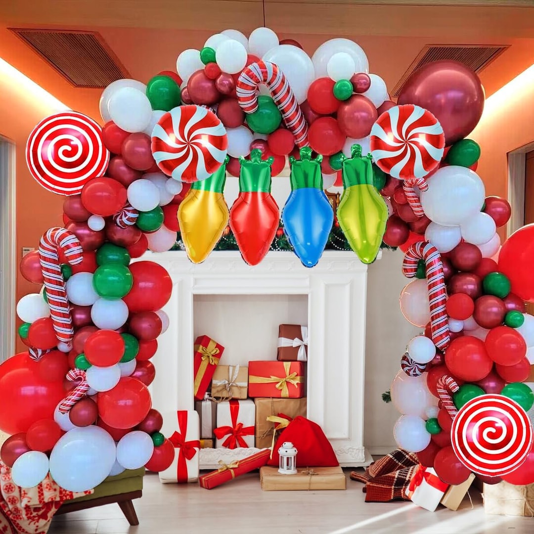 Christmas Balloon Garland Arch Kit Red and White Confetti Latex