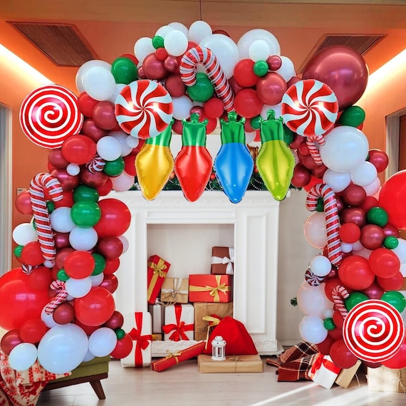 Christmas Balloon Garland Arch Kit Red and White Confetti Latex