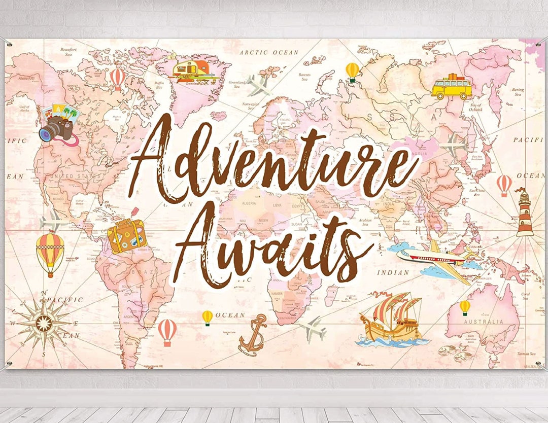 Adventure Awaits Banner Backdrop, Adventure Map Backdrop for Graduation ...
