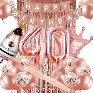 40th Birthday Decorations for Women, Rose Gold 40 Birthday Party Decoration for Her, 40th Happy Birthday Banner Kits Rose gold Balloons