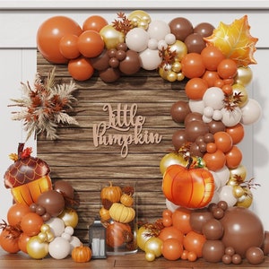 Fall Thanksgiving Balloons Garland Arch Kit, Orange Brown White Sand Boho Balloons for Autumn Birthday Hello Fall Little Pumpkin Baby Shower