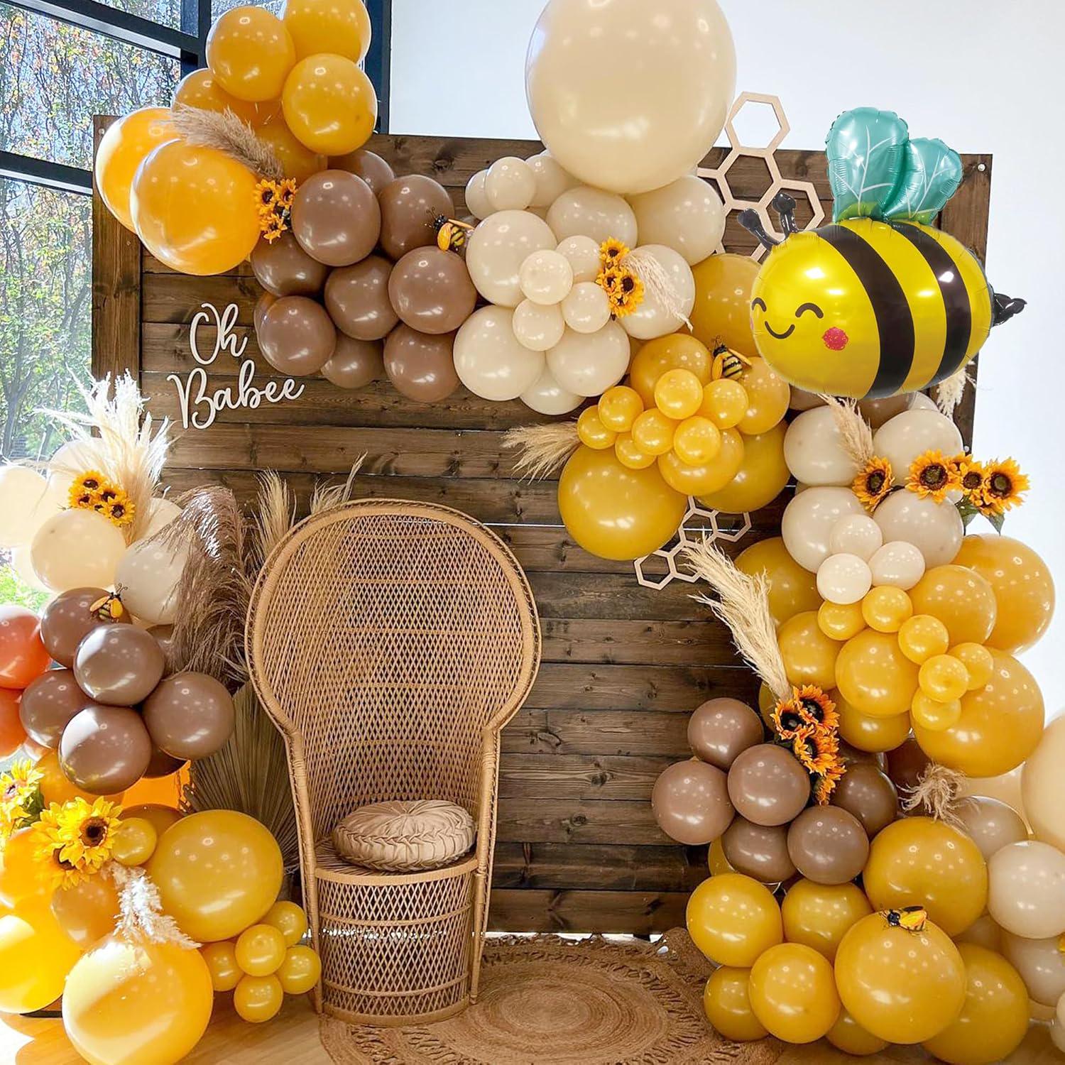 Mama to Bee Baby Shower Balloon Garland Arch kit, Brown Gold Sweet Sunflower Themed Baby Shower Decorations, Bumble Bee Baby Shower Balloons