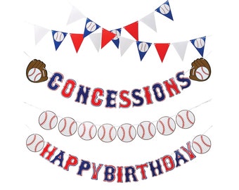 Baseball Birthday Banners Set of 5 Baseball Concessions Banner Baseball Theme Happy Birthday Garland For Kids Teens Birthday Party Decor