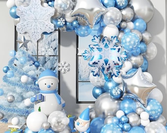 Winter Snowflakes Balloon Garland Arch Kit Blue Silver White Snowflakes Balloons for Winter Wonderland Birthday Little Snowflake Baby Shower