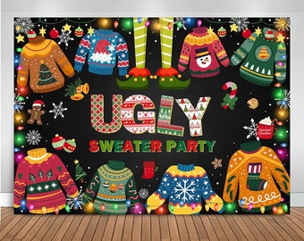 Ugly Sweater Party Backdrop, Christmas Get Ugly Backdrop Banner Vinyl Photo Background Winter Christmas Ugly Sweater Banner Backdrops