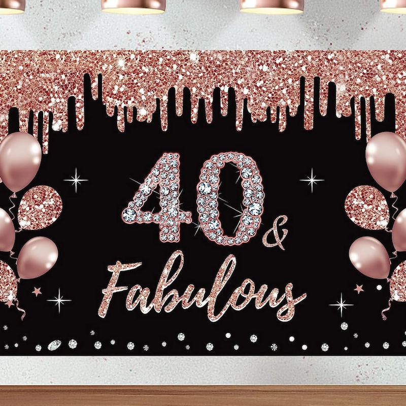 Aperturee Black Rose Gold Glitter 40th Birthday Rectangle Backdrop