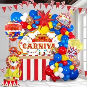 Carnival Balloon Garland Arch Kit, Red Blue Yellow Circus Balloon Garland for Kids Teenager Circus Theme Birthday Decorations