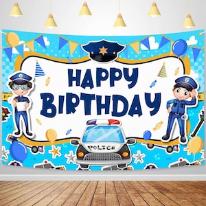Police Birthday Backdrop, Cop Car Kids Birthday Decoration Police Birthday Party, Officer Policeman Badge Birthday Banner Backdrop