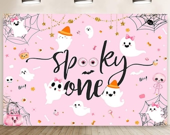 Spooky One Backdrop, Halloween 1st Birthday Backdrop, Girl's Groovy Retro Hippie Spooky One Birthday, Pumpkin First Birthday Background