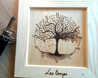 Pirografía única hecha a mano Árbol de la Vida 15x15cm