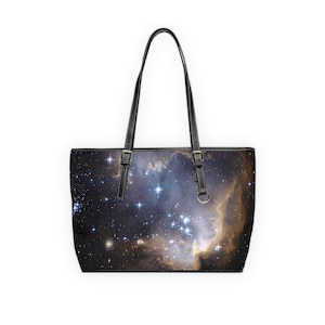 Celestial PU Leather Shoulder Bag, Cosmic Tote, Galaxy Handbag, Starry Night Purse, Space Themed Bag, Astrology Gift