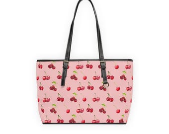 Cherry Blossom Print PU Leather Tote Bag