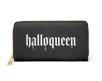 Cartera con cremallera de piel sintética con diseño de Halloween "Halloqueen", accesorio gótico.