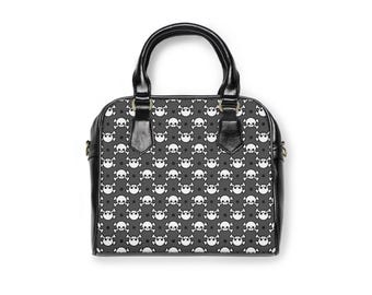 Skull Print Shoulder Bag, Goth Fashion Handbag, Edgy Tote