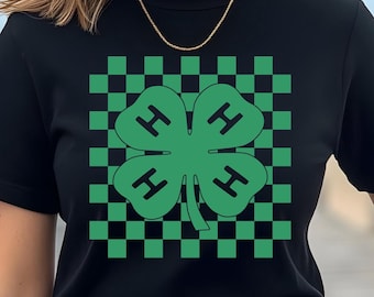 Custom Checkered 4H T-shirt, Retro Clover Tee
