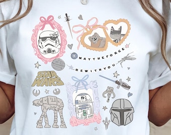Retro Coquette Star Wars Tee, Kawaii R2D2 ATAT Ewok Design