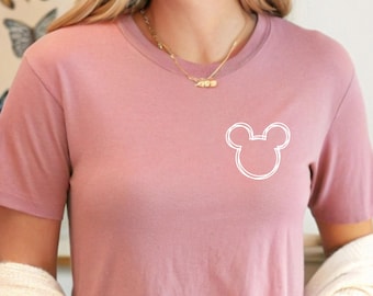 Pocket Size Mickey Mouse Outline T-Shirt, Disney Family Trip, Minimalist Design