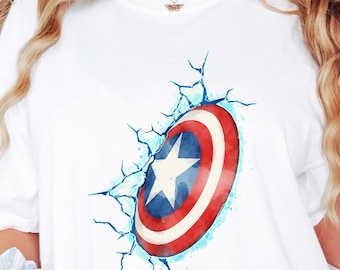 Watercolor Superhero Shield T-Shirt, Patriotic American Hero Shirt, Retro Comic Book Tee