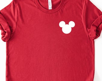 Camiseta de bolsillo con la cabeza de Mickey Mouse, camiseta minimalista con la cabeza de Mickey Mouse, camiseta con la cabeza de Mickey Mouse, camiseta Bella Canvas, material suave, estampado DTF.