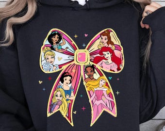 Disney Princess Coquette Hoodie, Princess Bow Sweatshirt, Disney Women