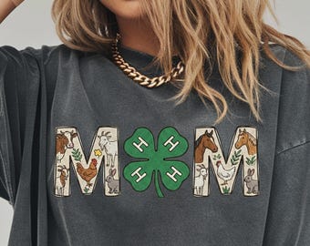 Camiseta de mamá 4-H, camisa retro de animales de granja con colores cómodos