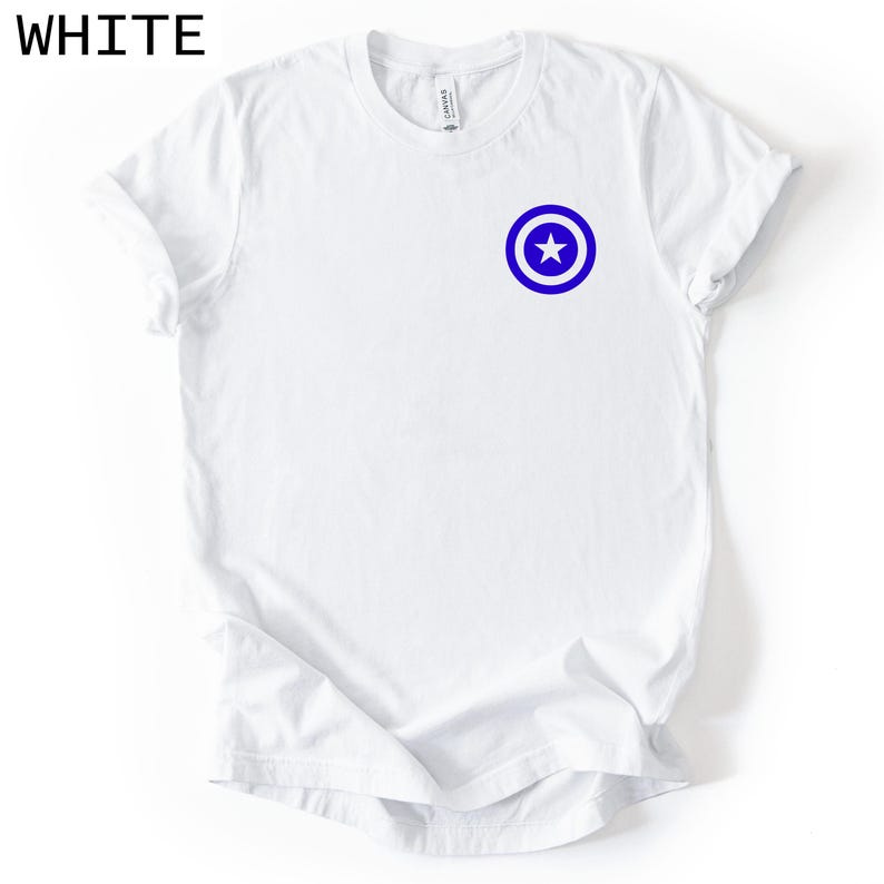 Pocket Size Blue Captain America Shield Tshirt, SHIELD Shirt, Minimal Shield T-Shirt, Bella Canvas Tshirt, Soft Material, DTF Print immagine 1