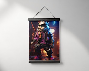 Cyberpunk Cat Print: Guardians of Galaxy Inspired Wall Art (B2 Size)
