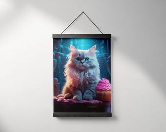 Cat in Candyland Art Print: Whimsical Home Decor Poster