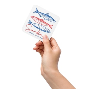 Cork Coasters with Portuguese Sardine Design | Round Natural Cork Drink Coasters | Mediterranean Table Decor & Gift Idea
