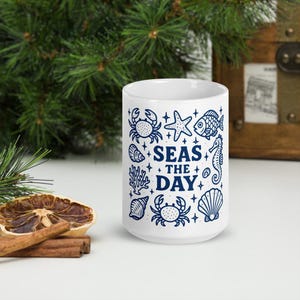 Glossy Ceramic Coffee Mug with marine animals, maritime  Design, Coffee Cup, Kitchenware, Gift for Home & Office