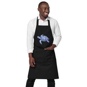 Organic Cotton Kitchen Apron – Sustainable Cooking Apron for Men & Women – Eco-Friendly Gift – Natural Cotton Chef Apron, sea turtle